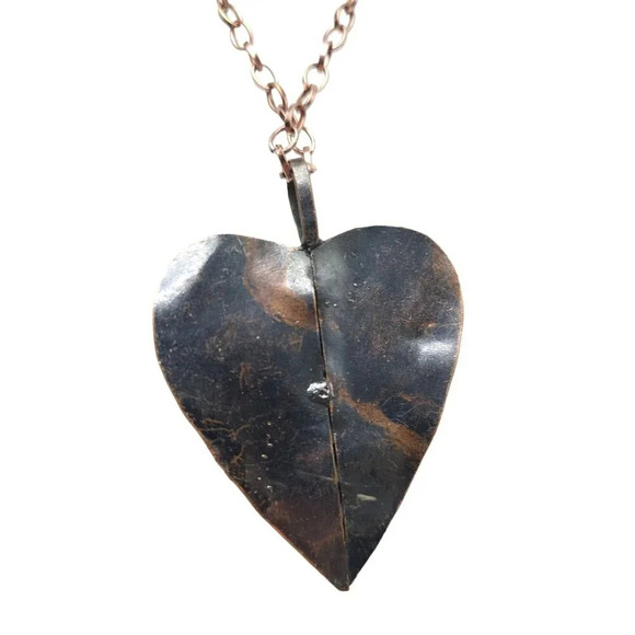 Red Enamel Heart On Copper Pendant Chain Necklace Lobster Closure Vintage - Picture 3 of 7